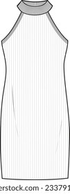 Women's Halter Neck Fitted Mini Dress. Technical fashion illustration. Front, white color. Women's CAD mock-up.	