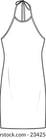 Women's Halter Neck Knit Dress. Technical fashion illustration. Front, white color. Women's CAD mock-up.