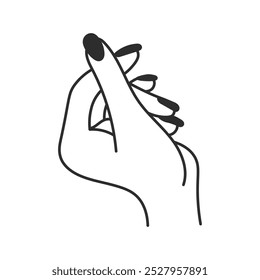 Women's Hand with Long Nails Showing Heart Sign. Elegant Female Gesture. Manicure and Polish Line Icon. Doodle vector illustration