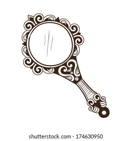 Women's Hand Mirror. Sketch Isolated On White . Eps 10 Vector Illustration