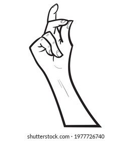 Women's hand snaps fingers. comic, outline, monochrome.