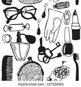 Women's Handbag And Its Contents. Vector