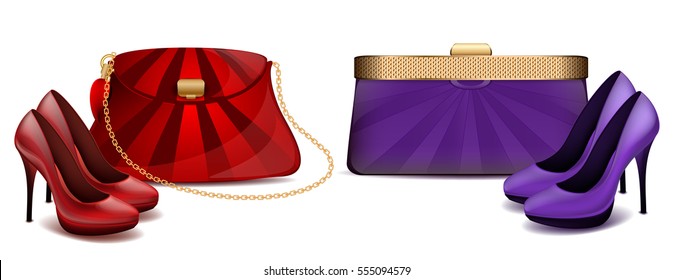 Women's handbag and high heels fashion theater
Red and purple handbag with shoes on a white background