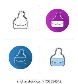 Women's handbag icon. Flat design, linear and color styles. Purse. Isolated vector illustrations