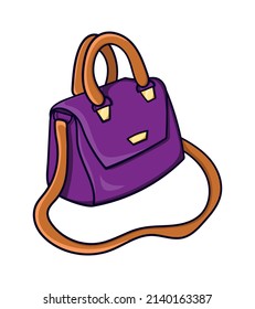 Women's handbag purse icon colored hand drawn doodle vector illustration. Isolated on white background. Element for label, packaging, showcase, book, print, logo, web, mobile, sticker.