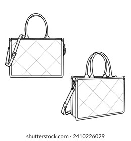 Bolsos de mano para mujeres. Mochila de dibujo de la ilustración de la moda de la bolsa superior, vista frontal y lateral. Aislado sobre un fondo blanco.