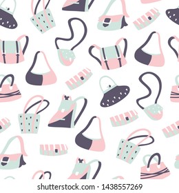 Women's Handbags Vector Pattern on White Background. Seamless Vector Background.