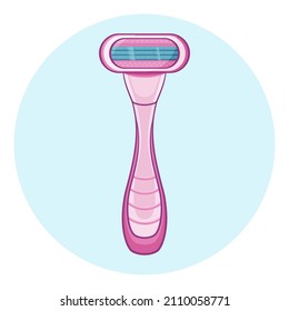 Women's handle razor vector illustration. Pink Shaver isolated on white background.