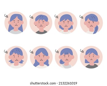 Women's hand-painted icon set (worried)