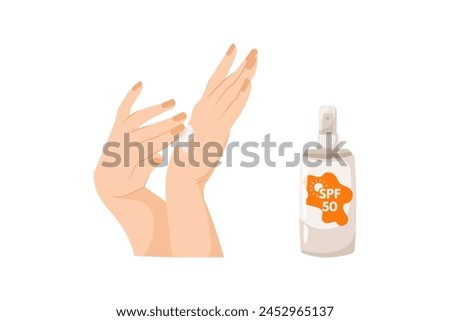 Women's hands apply moisturizing lotion. Sunscreen moisturizer, sunscreen, sunblock, skin protection and blocking ultraviolet rays.