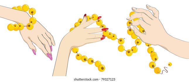Women's hands and beads