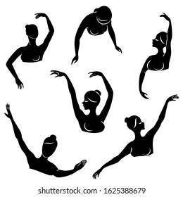 Women's hands. Beautiful graceful silhouettes of hands and head of a lady. Collection. Vector illustration of a set.