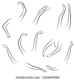Women's hands. Beautiful graceful silhouettes. Collection. Vector illustration of a set.