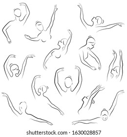 Women's hands. Beautiful graceful silhouettes of hands and head of a lady. Collection. Vector illustration of a set.