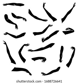 Women's hands. Beautiful graceful silhouettes. Collection. Vector illustration of a set.