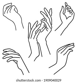 Women's hands. Beautiful graceful silhouettes. Collection. Vector illustration of a set.