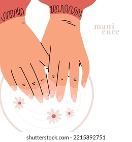 Women's hands are down in the manicure bath. Isolated vector illustration
