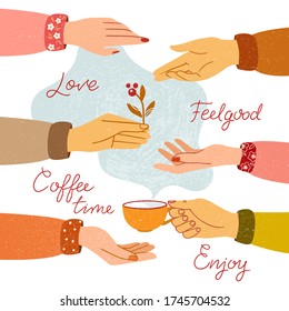 Womens hands are drawn and isolated in the background with signatures. Vector EPS10 in color.