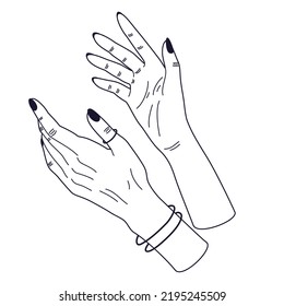 Women's hands. Female hands with various gestures. Perfect for logos, prints, patterns, posters and other designs. Vector illustration fashionable minimalistic linear style.