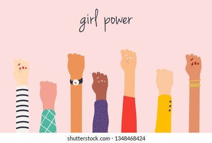 Women's hands. Girl Power. Feminism symbol.