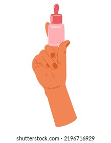 Women's hands holding cream. Cosmetic product. Washing milk, body and face cream. Facial massage. Daily skin care routine and hygiene concept. Vector illustration 