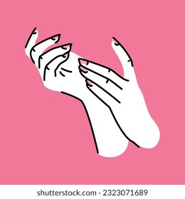 Women's hands with manicure color line illustration. Nail service. Beauty industry. 