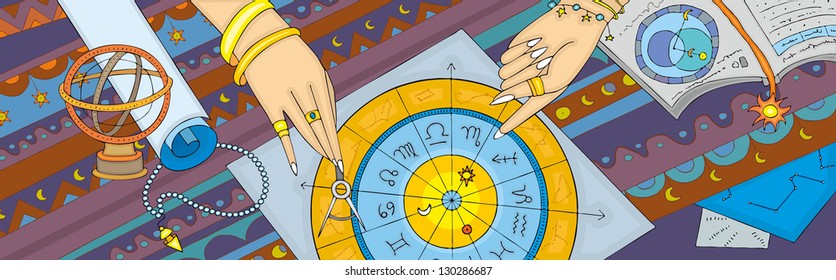 Women's hands show on zodiac signs. The astrological prognosis