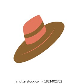 Womens hat with brim. Headwear for protective. Colorful vector illustration on a white background in cartoon style. Pink and beige color