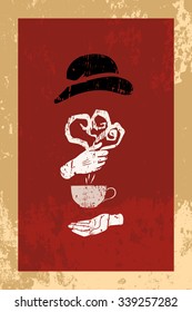 El sombrero de mujer. Mano sosteniendo una taza