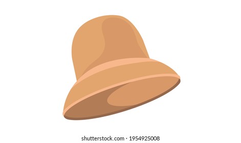 women's hat with a narrow brim of straw color on a white background. Isolated illustration of a woman's hat. vector EPS