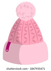 Women's hat with pompom. Winter clothes in cartoon style.