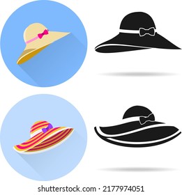 Womens hat, set of womens hat icon with shadow. Vector, cartoon illustration. Vector.