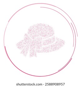 The women's hat symbol filled with pink dots. Pointillism style. Vector illustration on white background