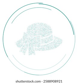 The women's hat symbol filled with teal dots. Pointillism style. Vector illustration on white background