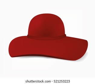 Women's hat with a wide brim. Red woman's hat isolated on white background. Vector illustration.