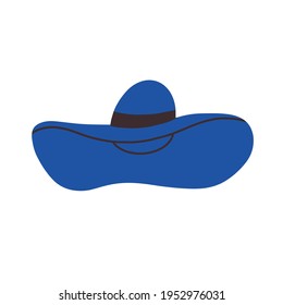 Women's hat with a wide brim. Summer headdress. A wide-brimmed hat. Vector illustration in a flat cartoon style