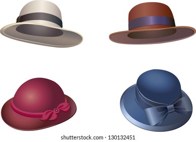 Women's hats on white background