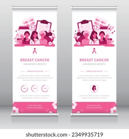 Women's health awareness or breast cancer awareness month roll up banner or retractable banner template, standee, X-banner template