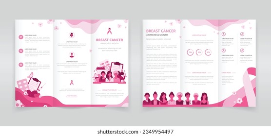 Women's health awareness or breast cancer awareness month trifold brochure, pamphlet, triptych leaflet or flyer template