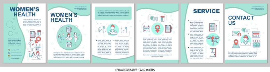 Women's health brochure template layout. Gynecology and obstetrics. Flyer, booklet, leaflet print design. Maternity hospital. Vector page layouts for magazines, annual reports, advertising posters