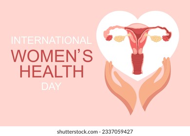 Women's Health Day. Female uterus in the heart in the hands. Medical poster, banner, vector