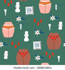 Women's Health During Period Conceptual Seamless Pattern. Vector Illustration.