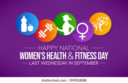 Women's Health And Fitness Day Is Observed Every Year On Last Wednesday In September, To Promote The Importance Of Health And Fitness For Women Of All Ages. Vector Illustration