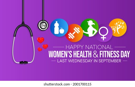 Women's Health And Fitness Day Is Observed Every Year On Last Wednesday In September, To Promote The Importance Of Health And Fitness For Women Of All Ages. Vector Illustration