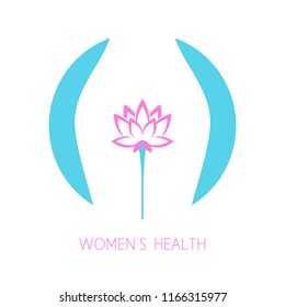 Women's Health Icon. Woman Figure With Flower. Healthcare Gynecology Illustration.