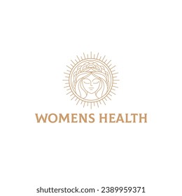 Logo sobre la salud de las mujeres. Mujer de belleza. Logotipo vectorial, emblema, conjunto de diseño de etiquetas. Concepto de salón de belleza, maquillaje cosmético, peluquería, cosmetología y spa. 