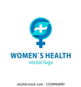 Women`s health logo template - symmetrical icon with Venus symbol and abstract medical cross - isolated vector emblem