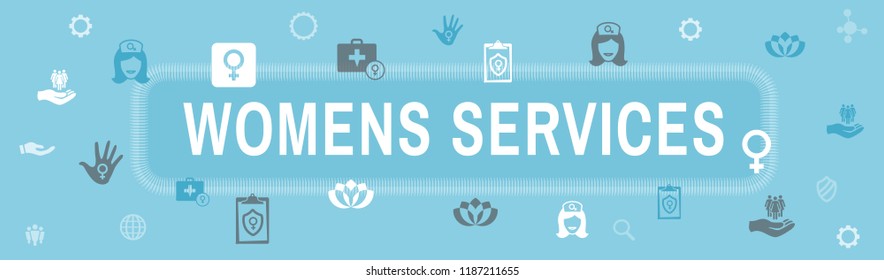 Women's Health Services Icon Set Web Header Banner With Abstract Design OBGYN Or Salon Set