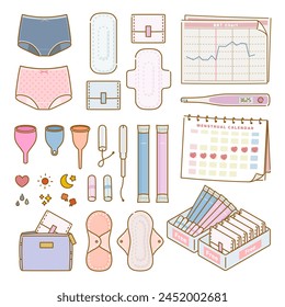 Women's health: set of sanitary products images and icons