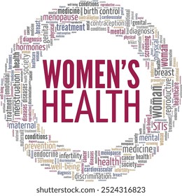 Women's Health word cloud conceptual design isolated on white background.